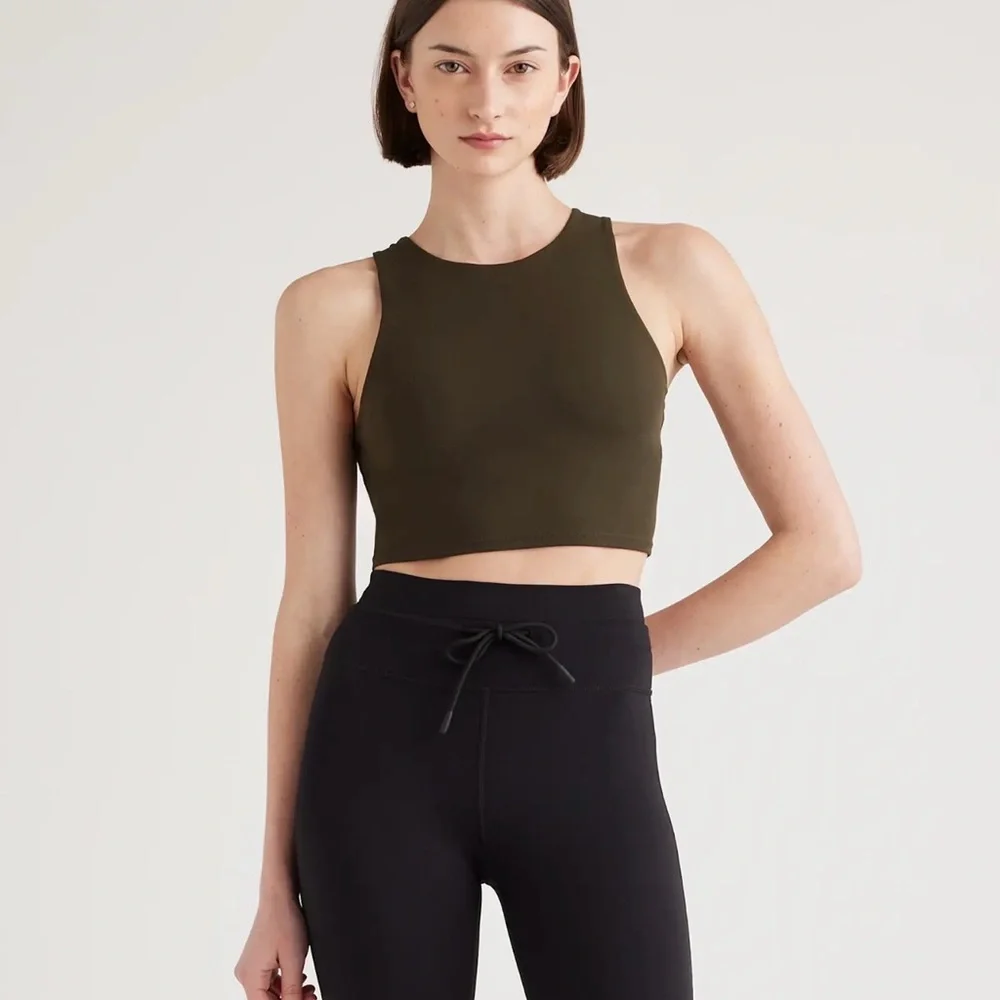 Quince Ultra Form High Neck Cropped Tank in Smokey Olive Size Small - Picture 1 of 4
